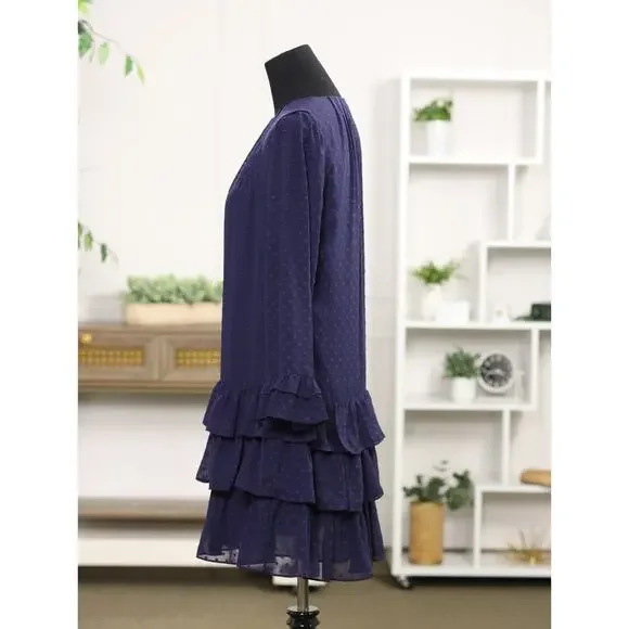 Kate Spade Breezy Dot Flounce Dress Navy Tiered Swiss Dot Ruffle Mini Small - Picture 6 of 14